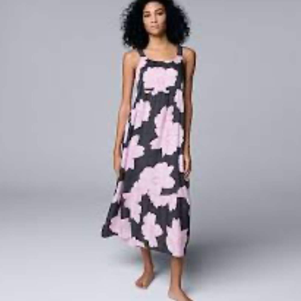 Simply Vera Vera Wang Gray and Pink Floral Dress medium women’s sundress #761